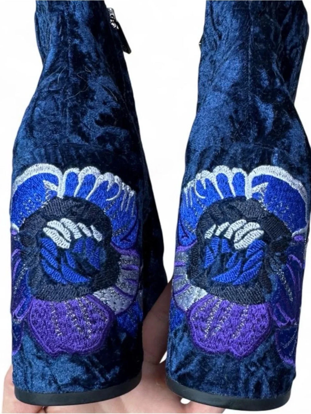 Jessica Simpson Royal Blue Velvet Embroidered Block Heel Ankle Boots